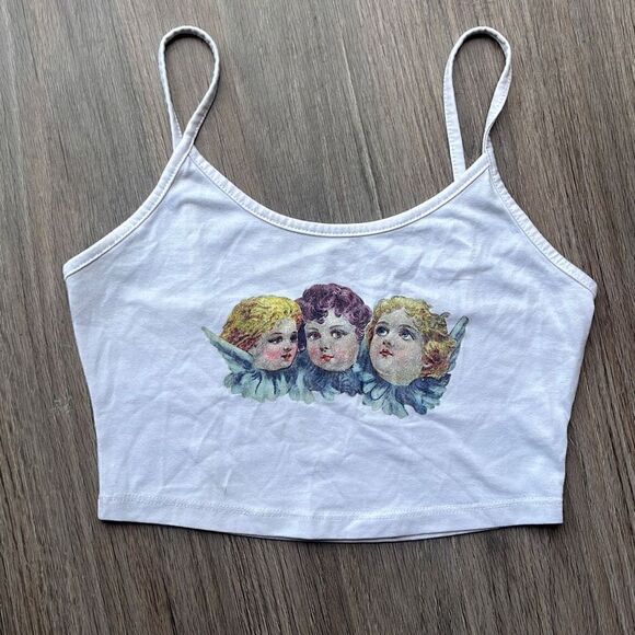 SHEIN THREE CHERUBS CROPPED CAMI TANK TOP ANGEL BRALETTE SIZE XS - Picture 2 of 7